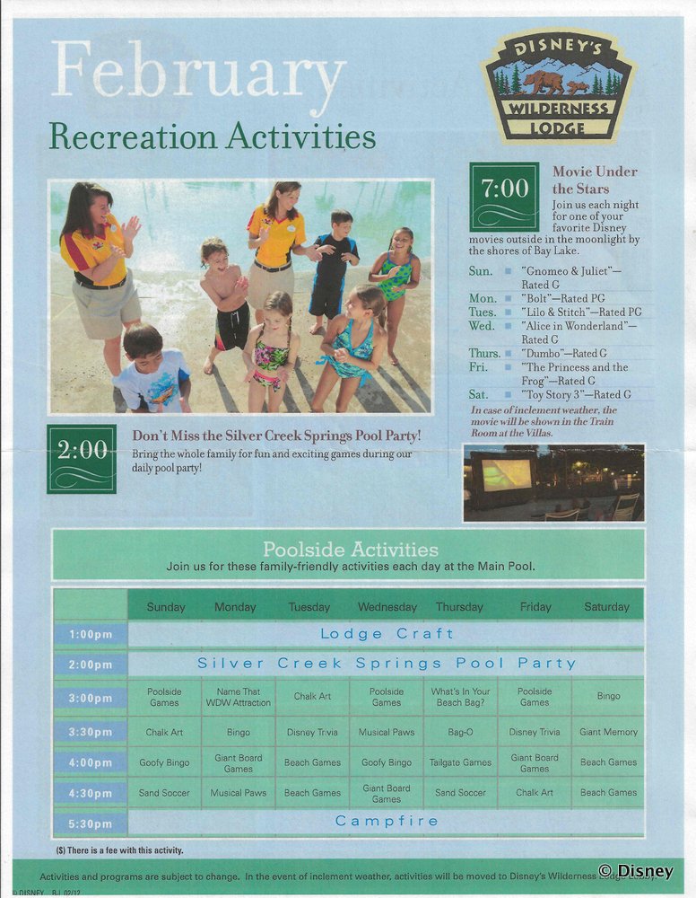Feb 2012 Recreational Schedule