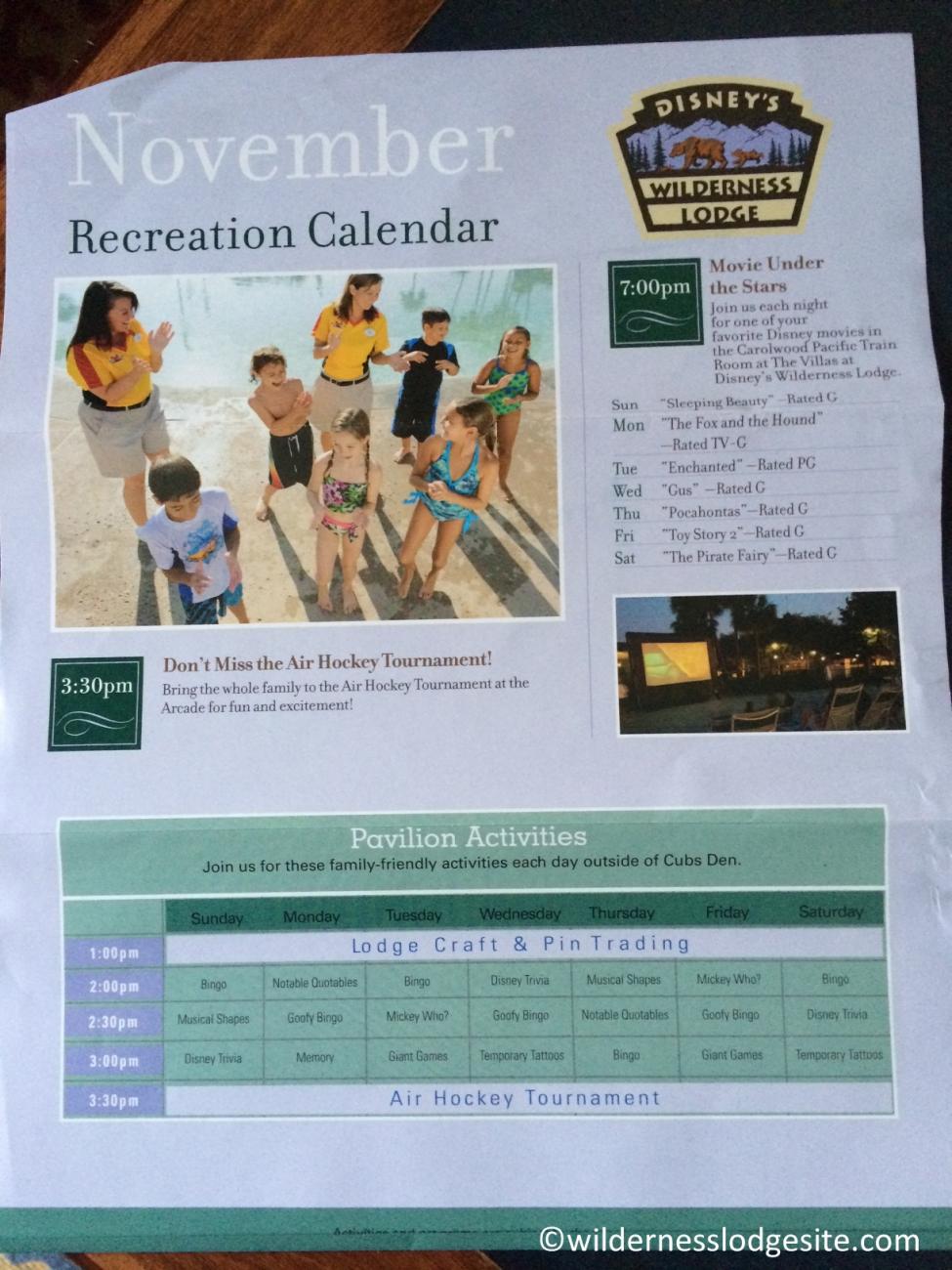 Wilderness Lodge Activity Sheet November 2014