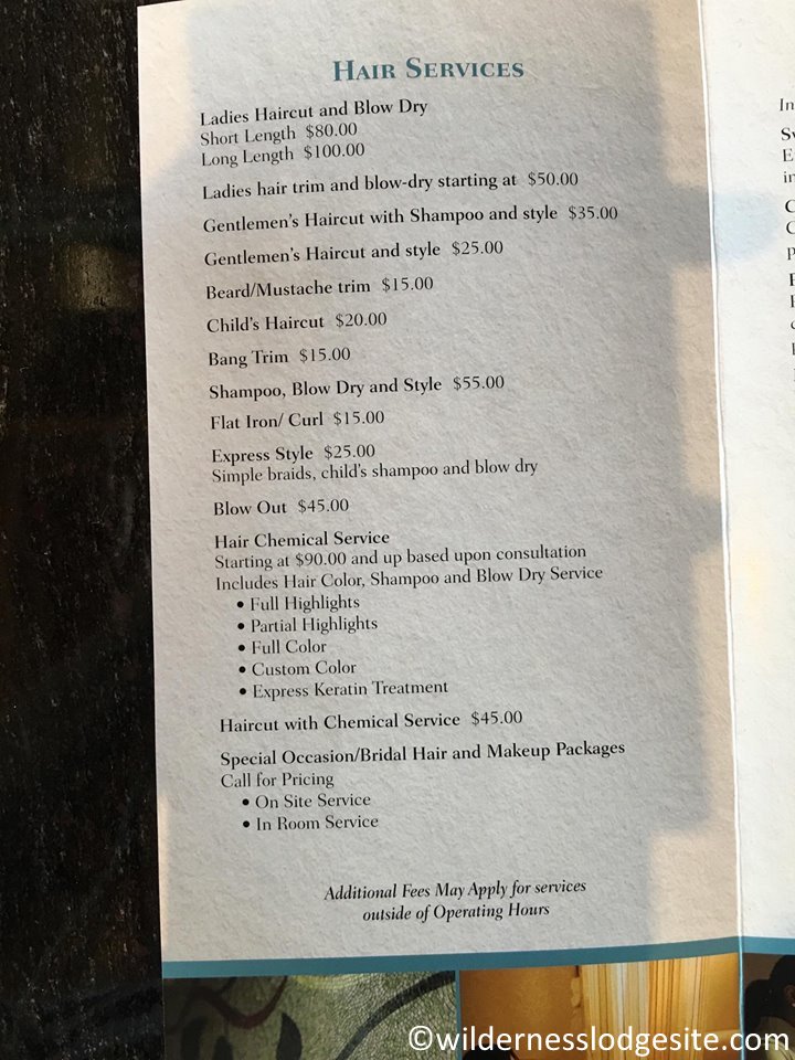 Salon services menu